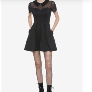 Hot Topic Dress Womens Size Small Black Gothic Collared Mesh Sheer Mini Skater